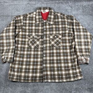Vintage Key Shirt Jacket Men's XL Brown Plaid Quilted Lined Shacket‎ Chore Barn